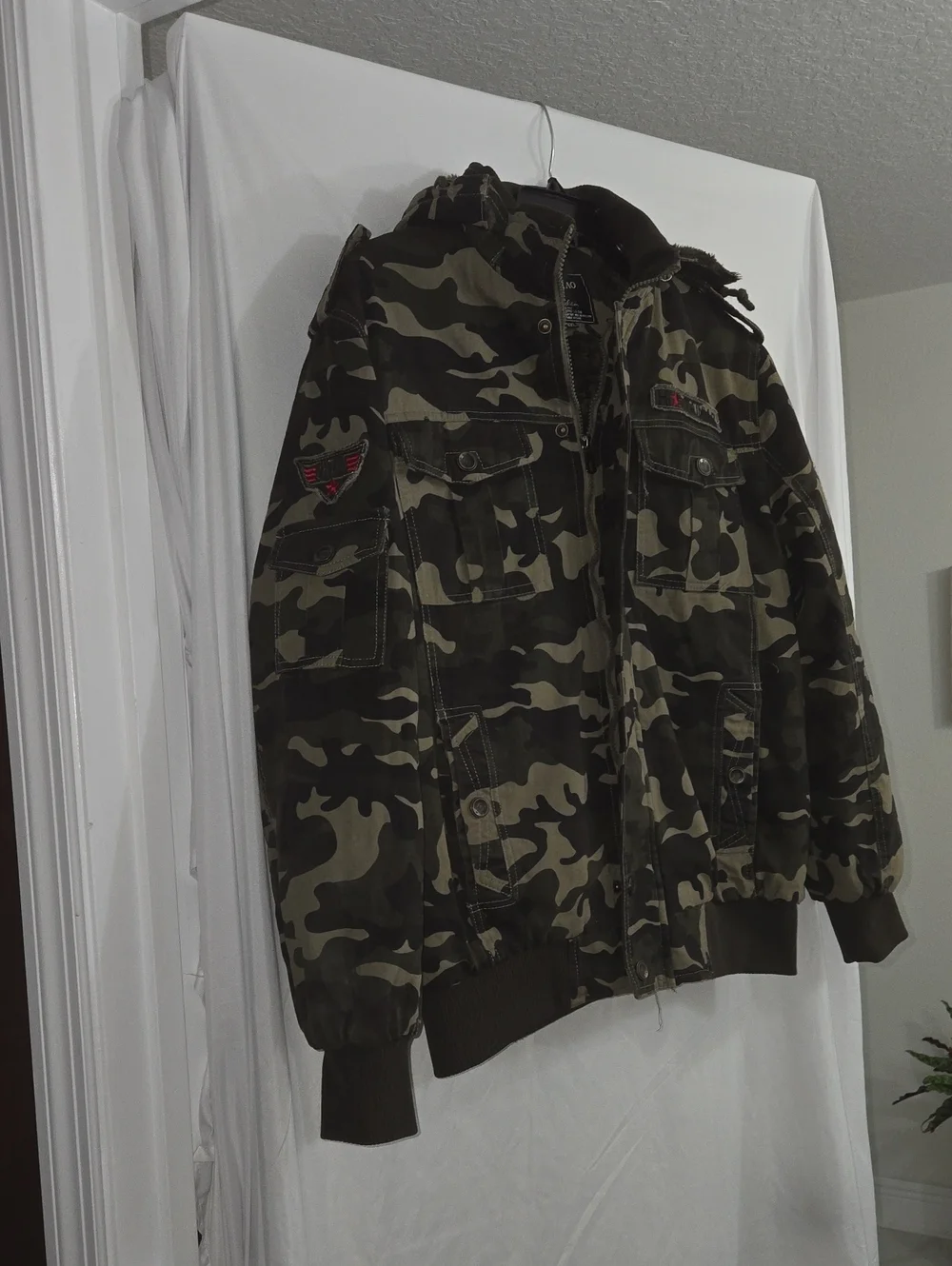 H.T. Niao Men's Camouflage Utility Jacket - Olive Camo Heavyweight